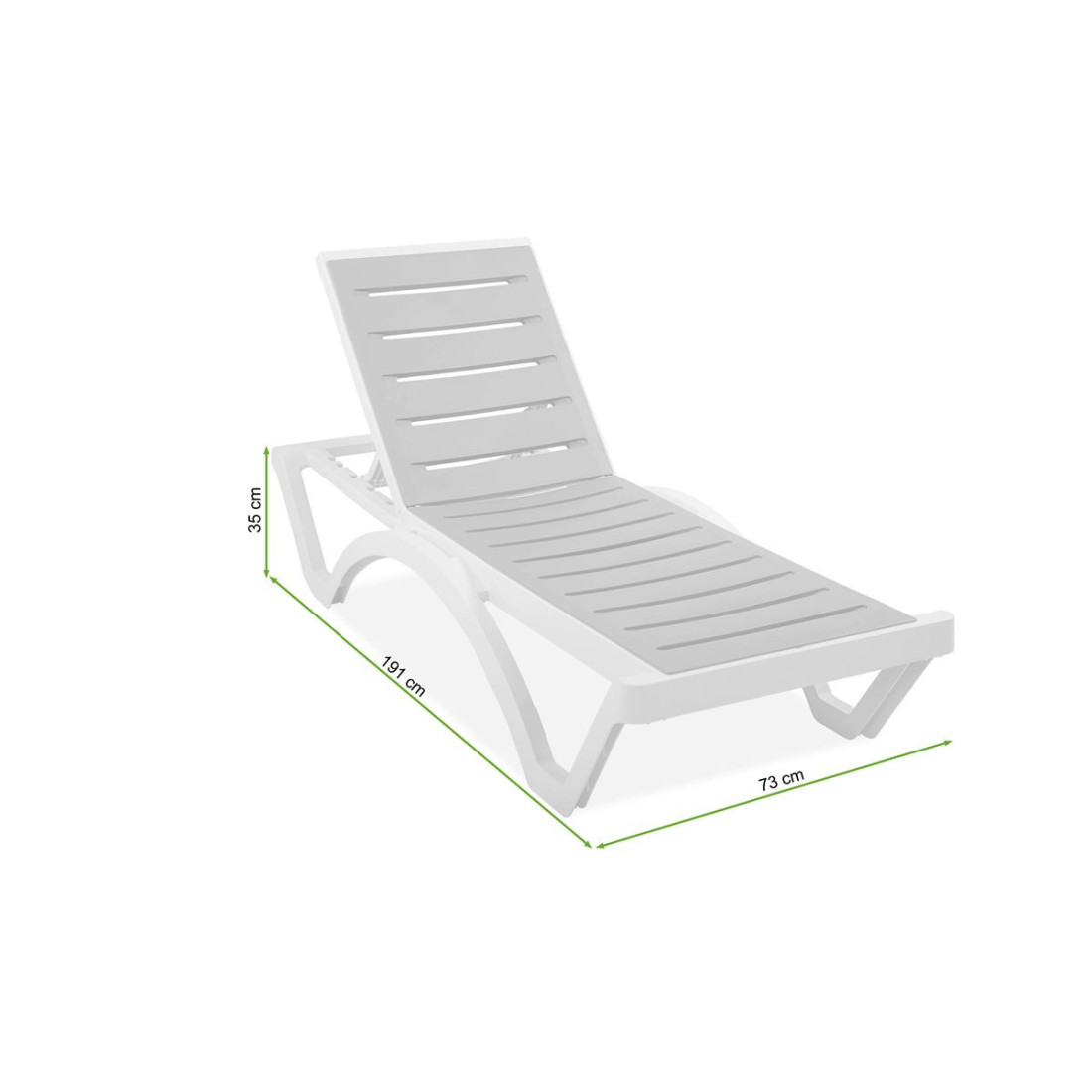 Rycina z wymiarami leżaka LOMBOK White Taupe od firmy Focus Garden