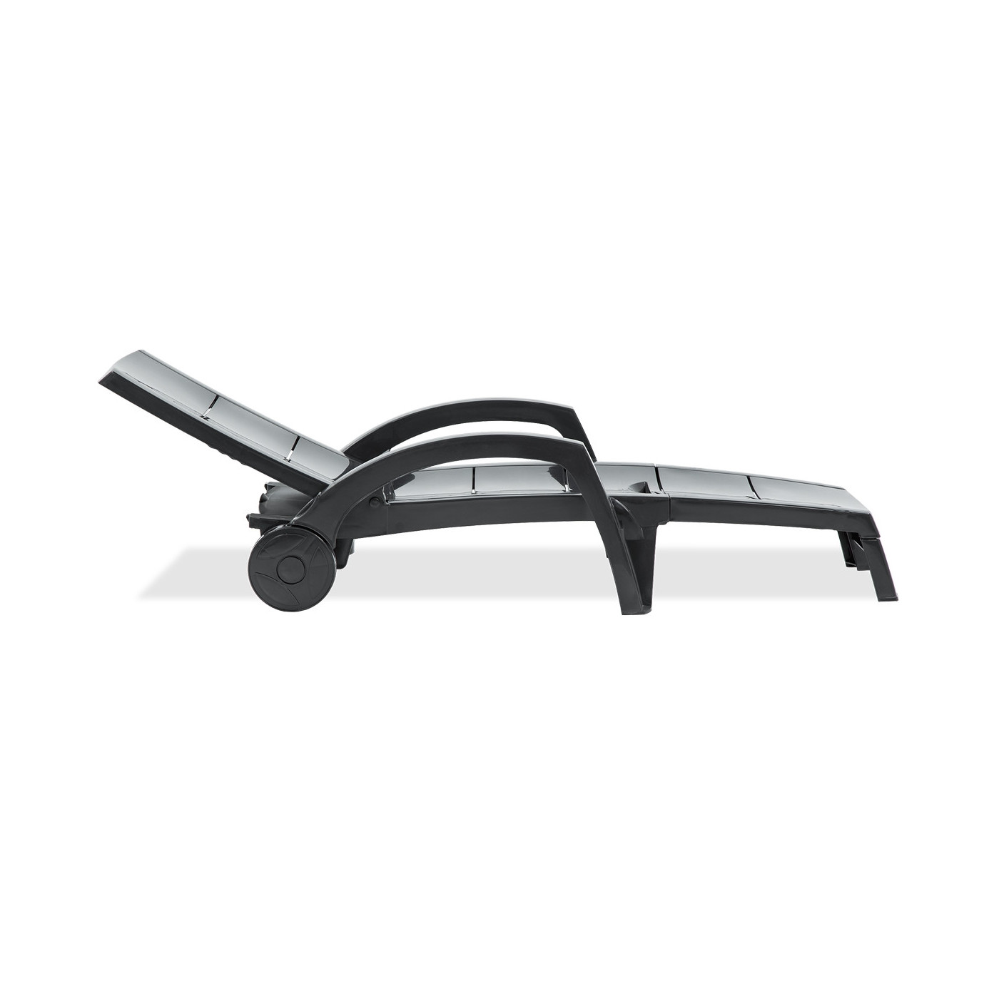 bok antracytowego leżaka ogrodowego ocean z rozłożonym oparciem w pozycji pół leżącej
