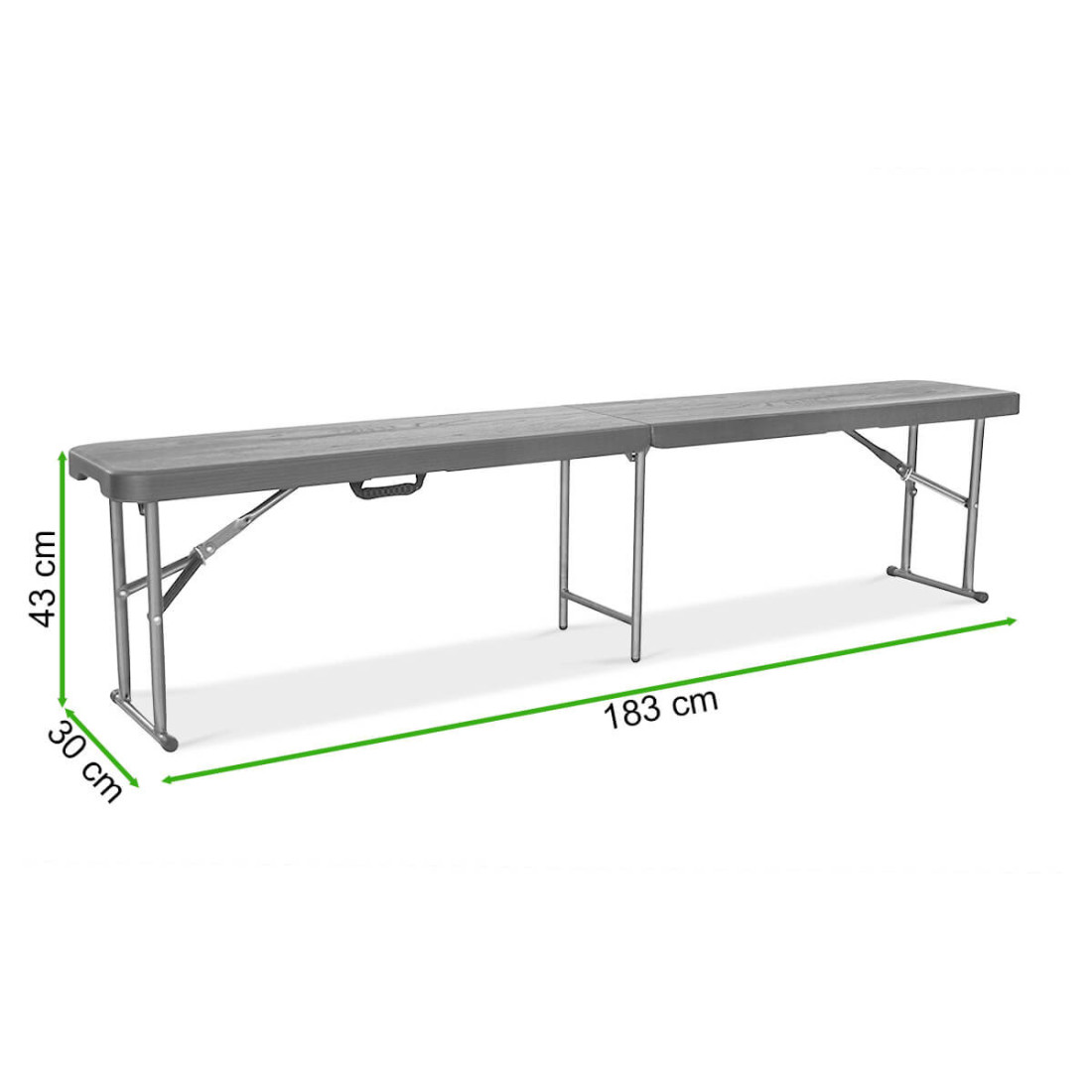 Rycina z wymiarami ławki cateringowej od firmy Focus Garden