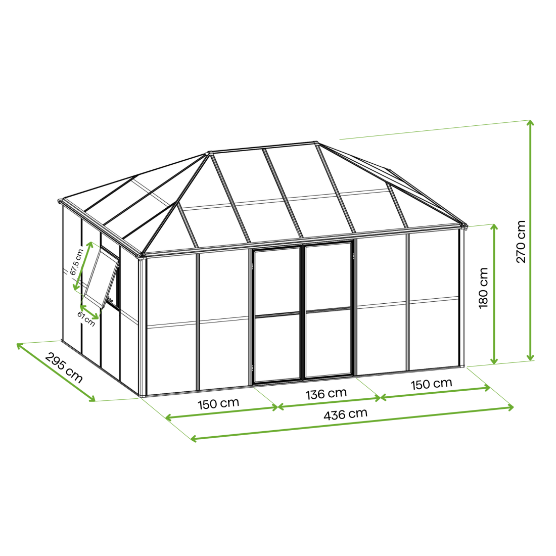 Czarna oranżeria zimowa Broadway wymiary - Szklarnia ogród zimowy BROADWAY 
