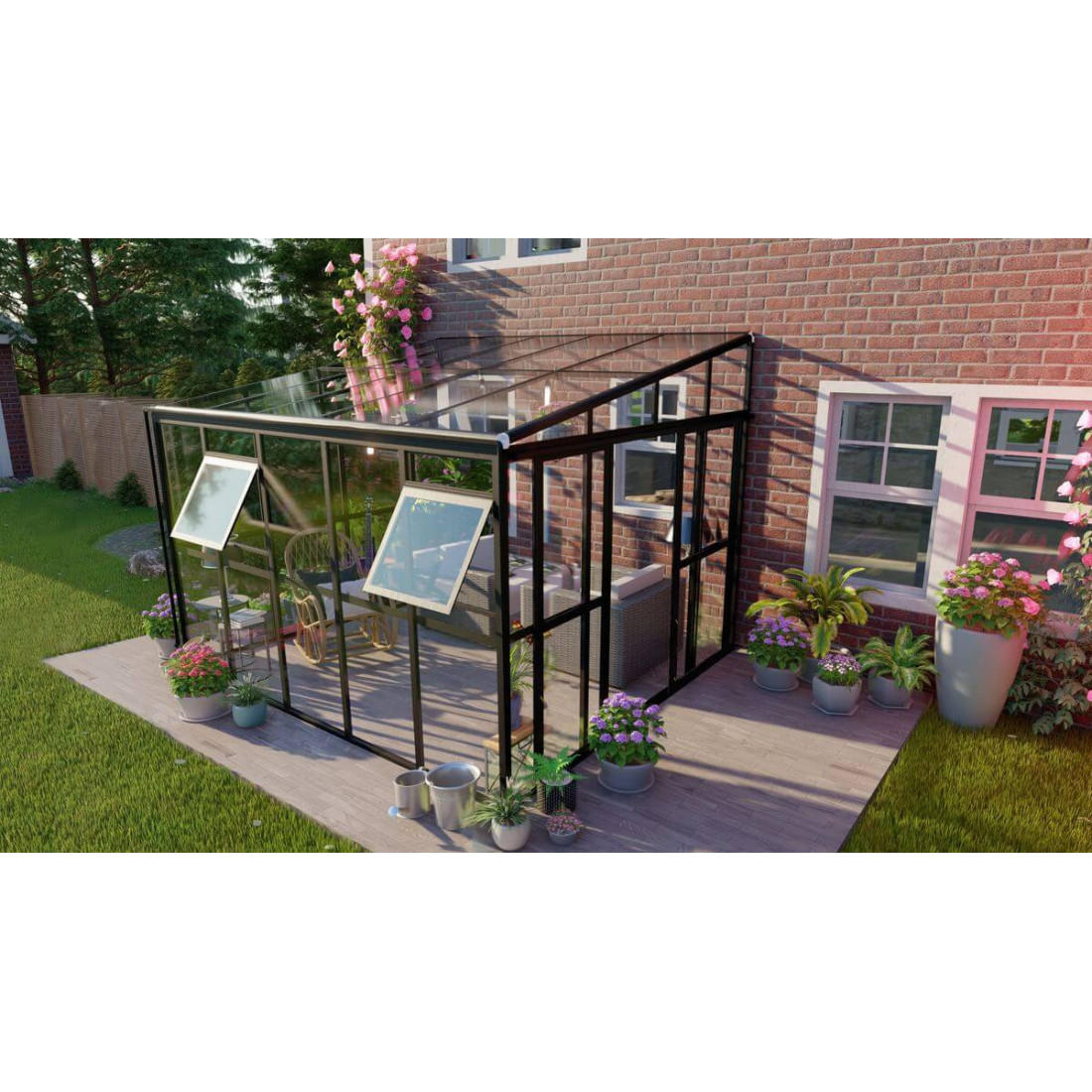 Oranżeria SOHO Black 364x290cm Solid PC + Glass - Gutroof,