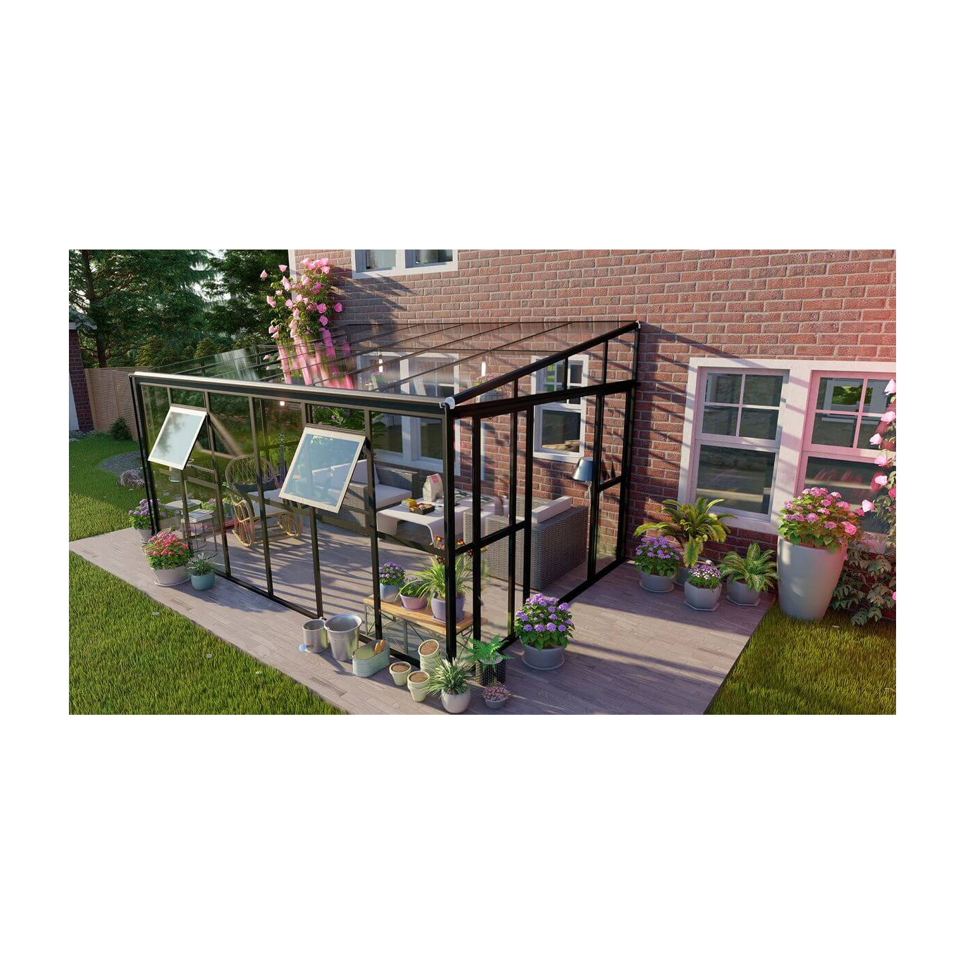 Przyścienny ogród zimowy SOHO Black 434x290cm Solid PC + Glass - Gutroof