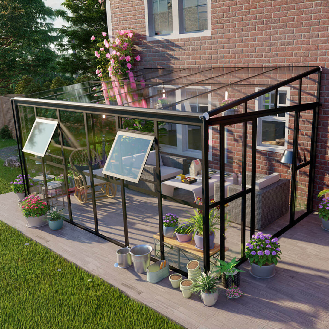 Ogród zimowy  SOHO Black 434x290cm Solid PC + Glass - Gutroof