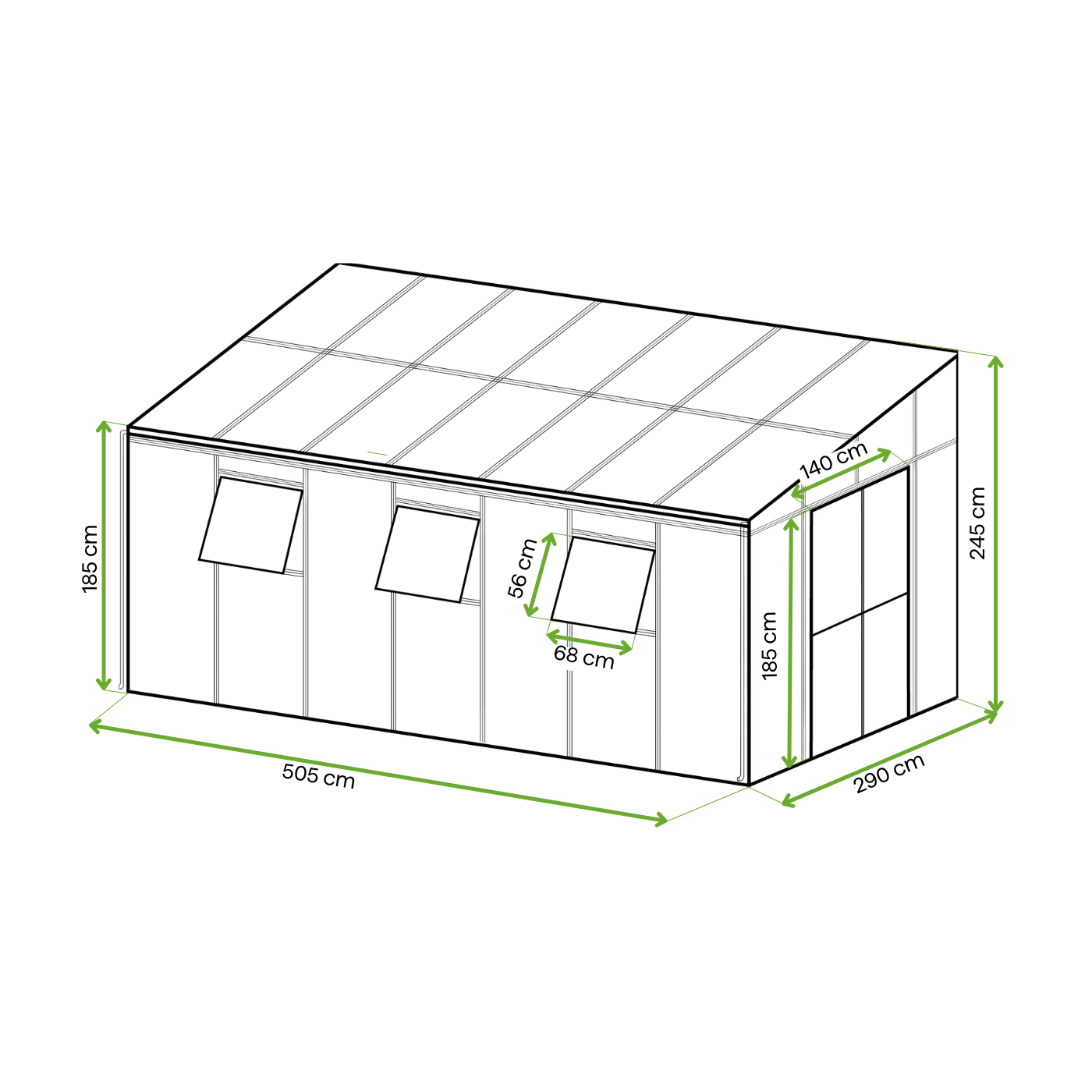 Wymiary ogród zimowy Gutroof SOHO 505x290cm PC, Glass
