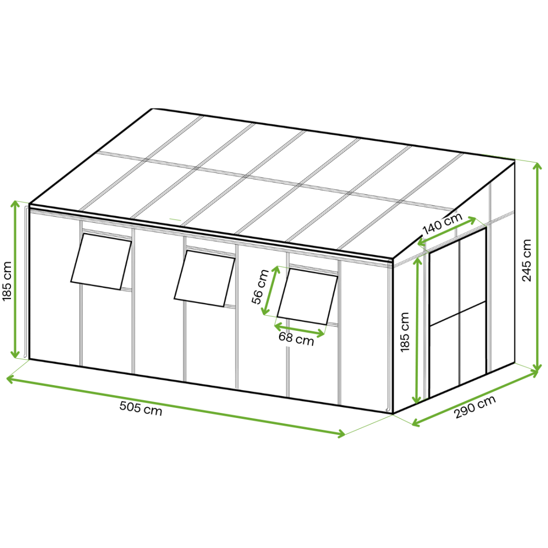 Wymiary ogród zimowy Gutroof SOHO 505x290cm PC, Glass