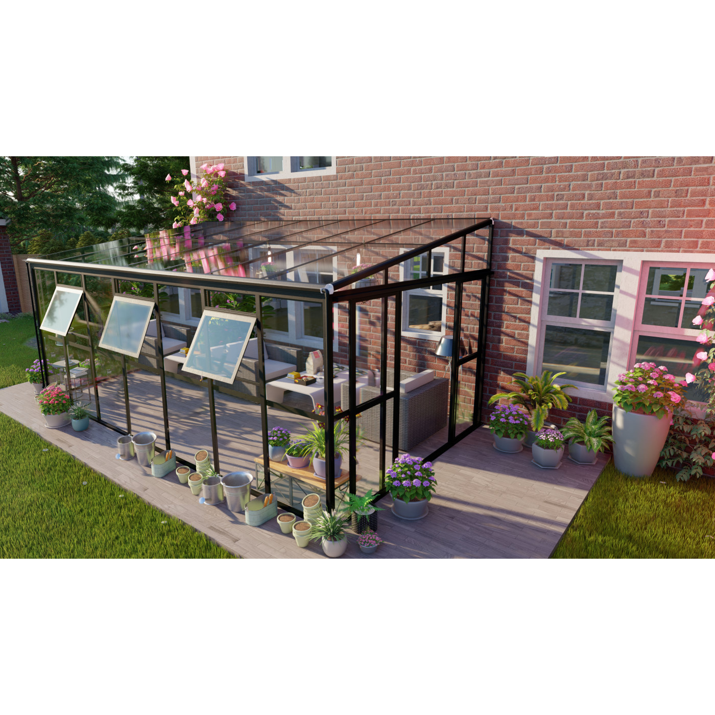 Przyścienny ogród zimowy Gutroof SOHO 505x290cm Solid PC, Glass