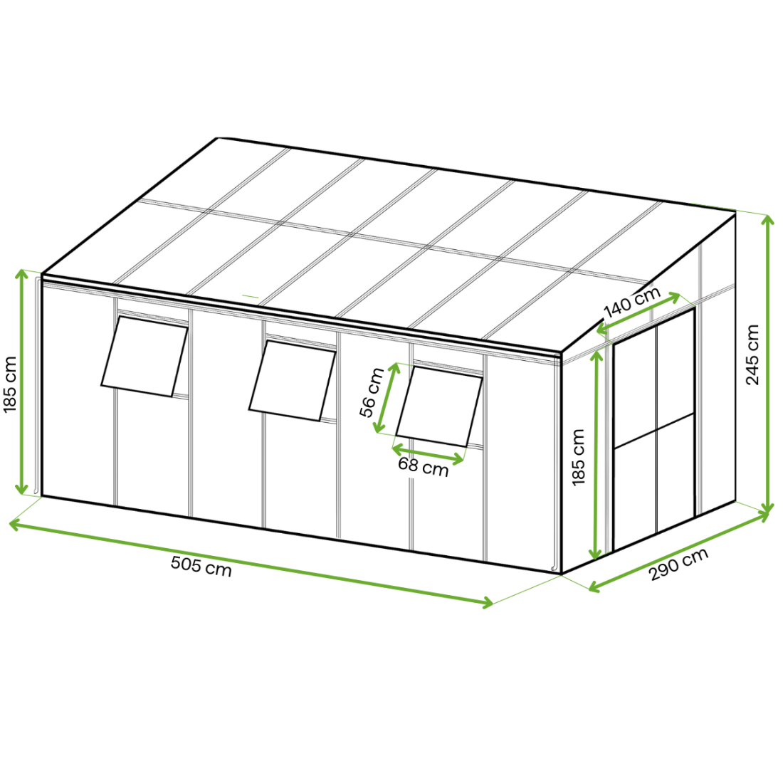 Ogród zimowy oranżeria SOHO Black 505x290 cm z szybą poliwęglanową i rynną
