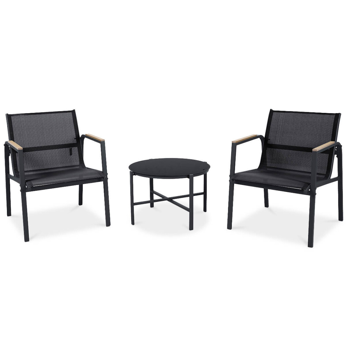 Czarny zestaw mebli mango na balkon - 2 krzesła i stolik kawowy 