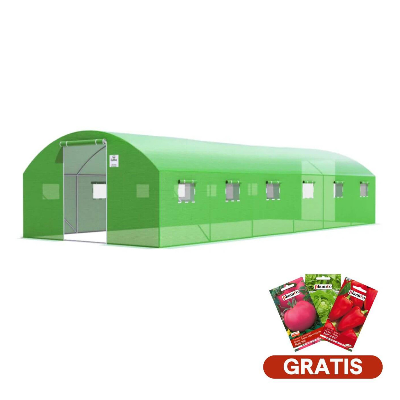 Zielony tunel foliowy z podwójnymi drzwiami 