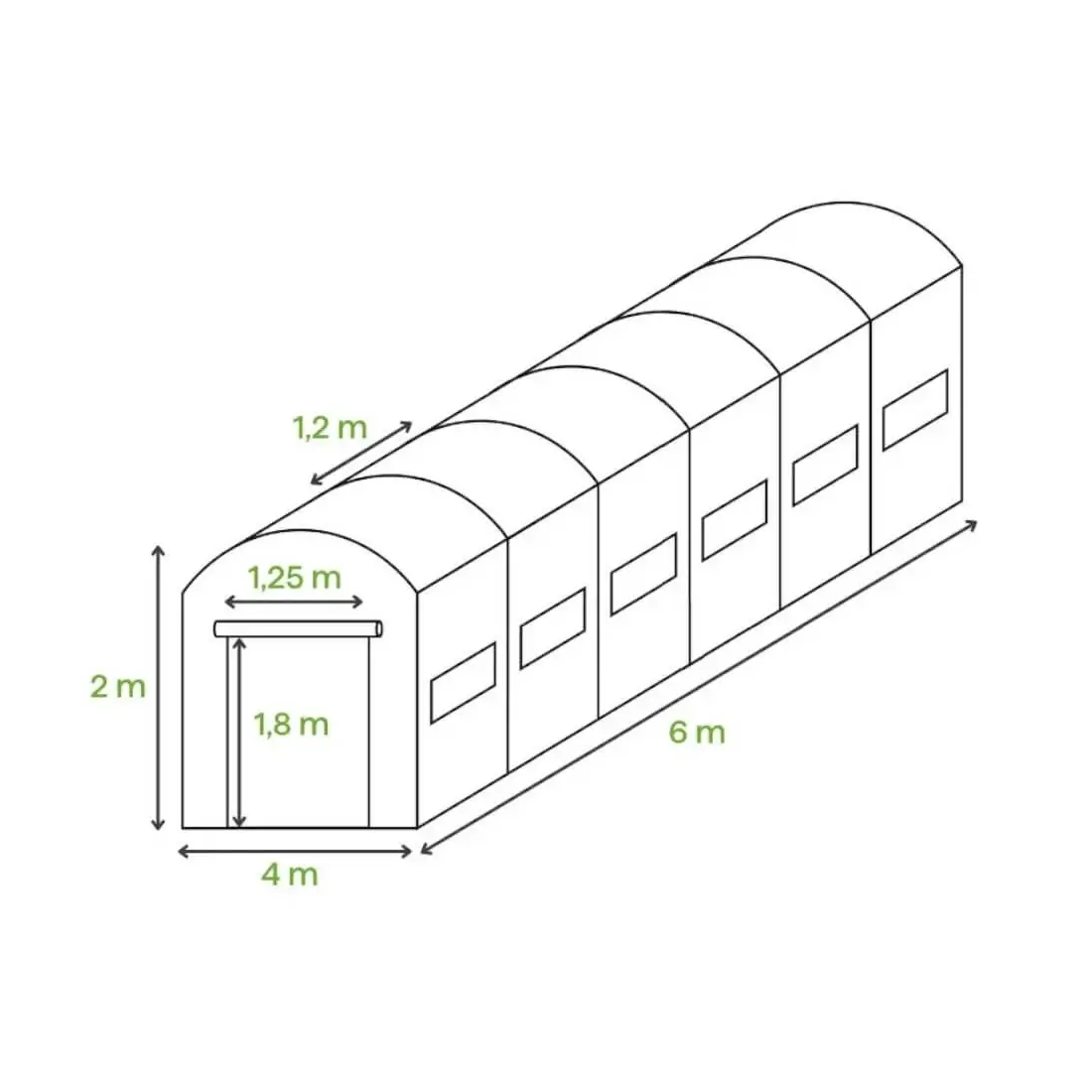 Wymiary tunelu foliowego z podwójnymi drzwiami 4x6x2