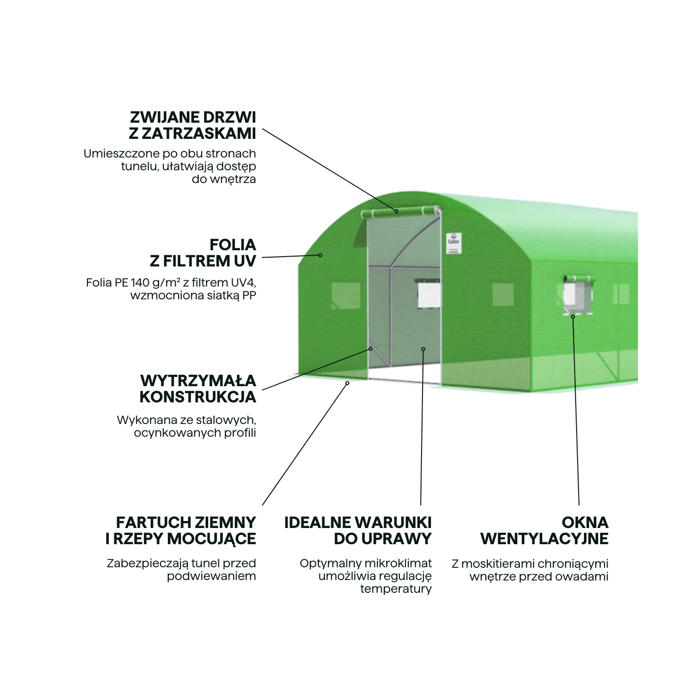 Grafika z cechami tunelu foliowego z podwójnymi drzwiami 4x6x2 - zielony