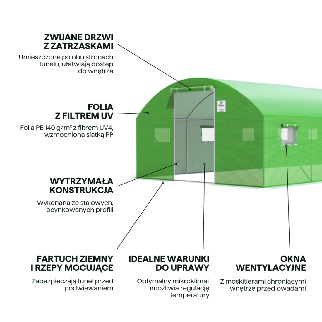 Grafika z cechami tunelu foliowego z podwójnymi drzwiami 4x6x2 - zielony