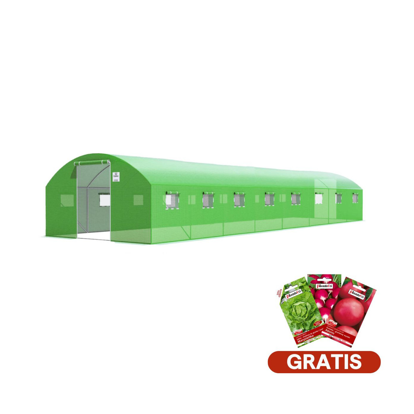 tunel na rozsady z podwójnymi drzwiami 4x8x2 - 32m2 Zielony, nasiona w zestawie