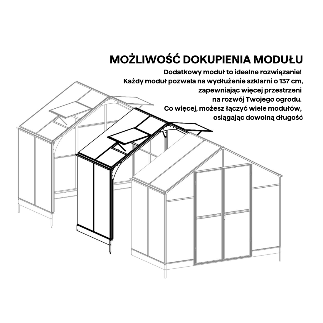 Ogród z czarną szklarnią poliwęglanową Solid PC od Cultivo