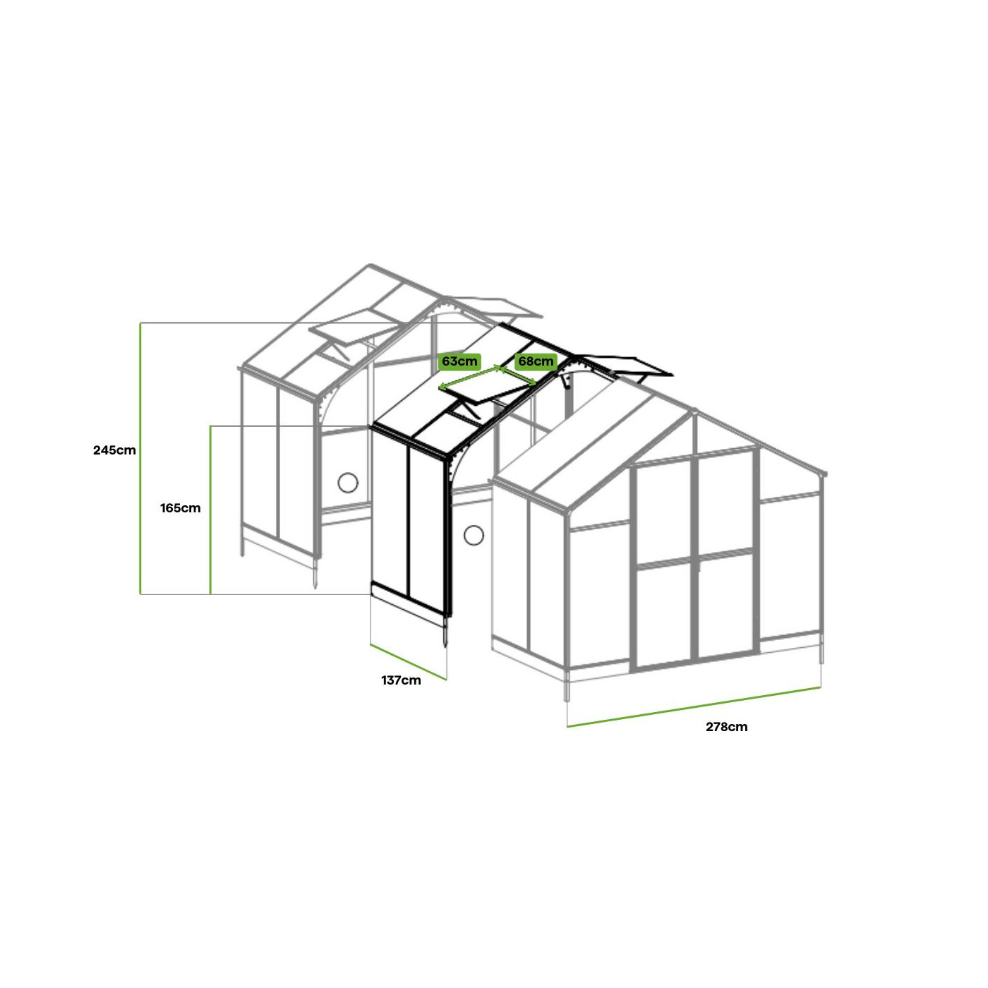 SOLID PC GREENHOUSE MODULE 137x278 BLACK