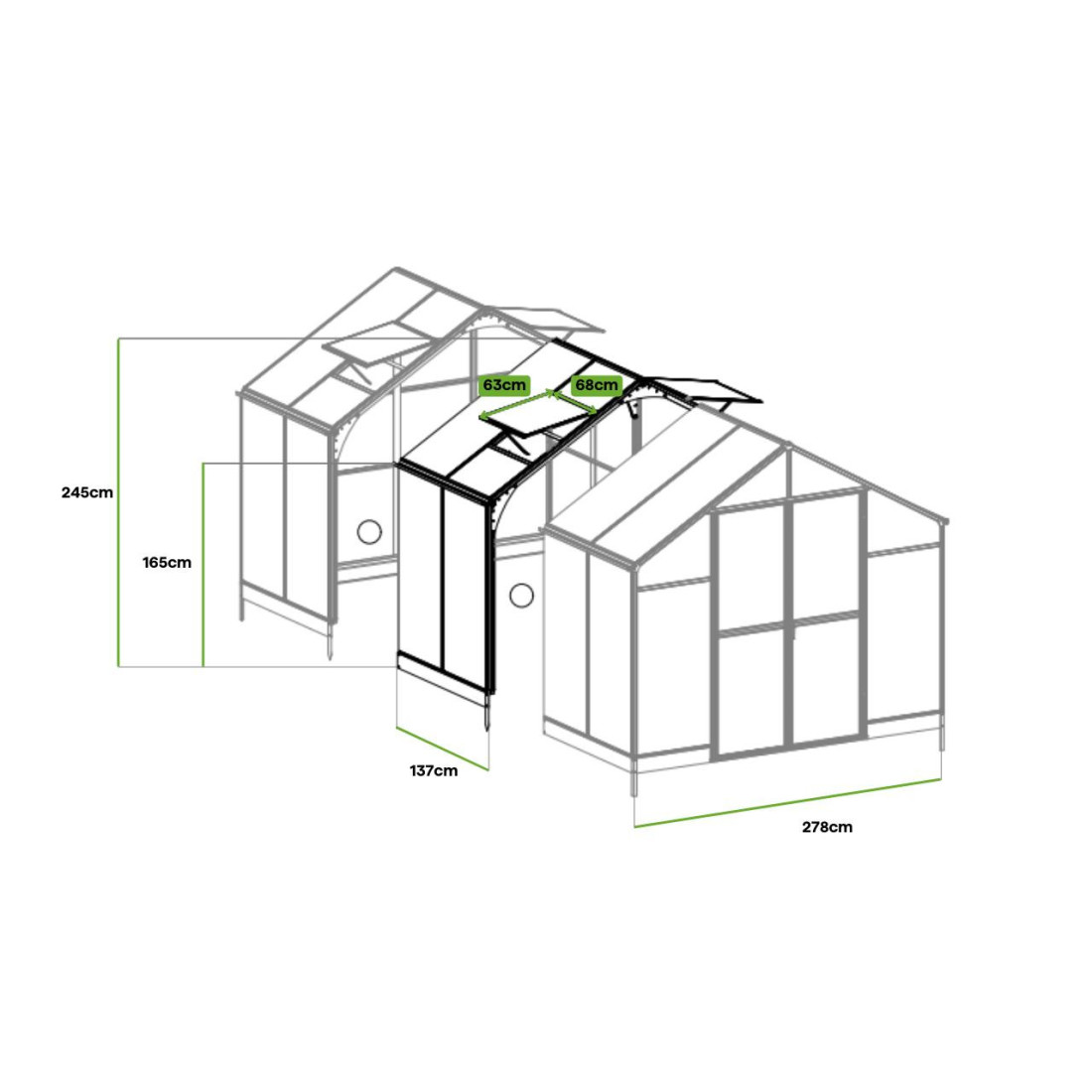 SOLID PC GREENHOUSE MODULE 137x278 BLACK