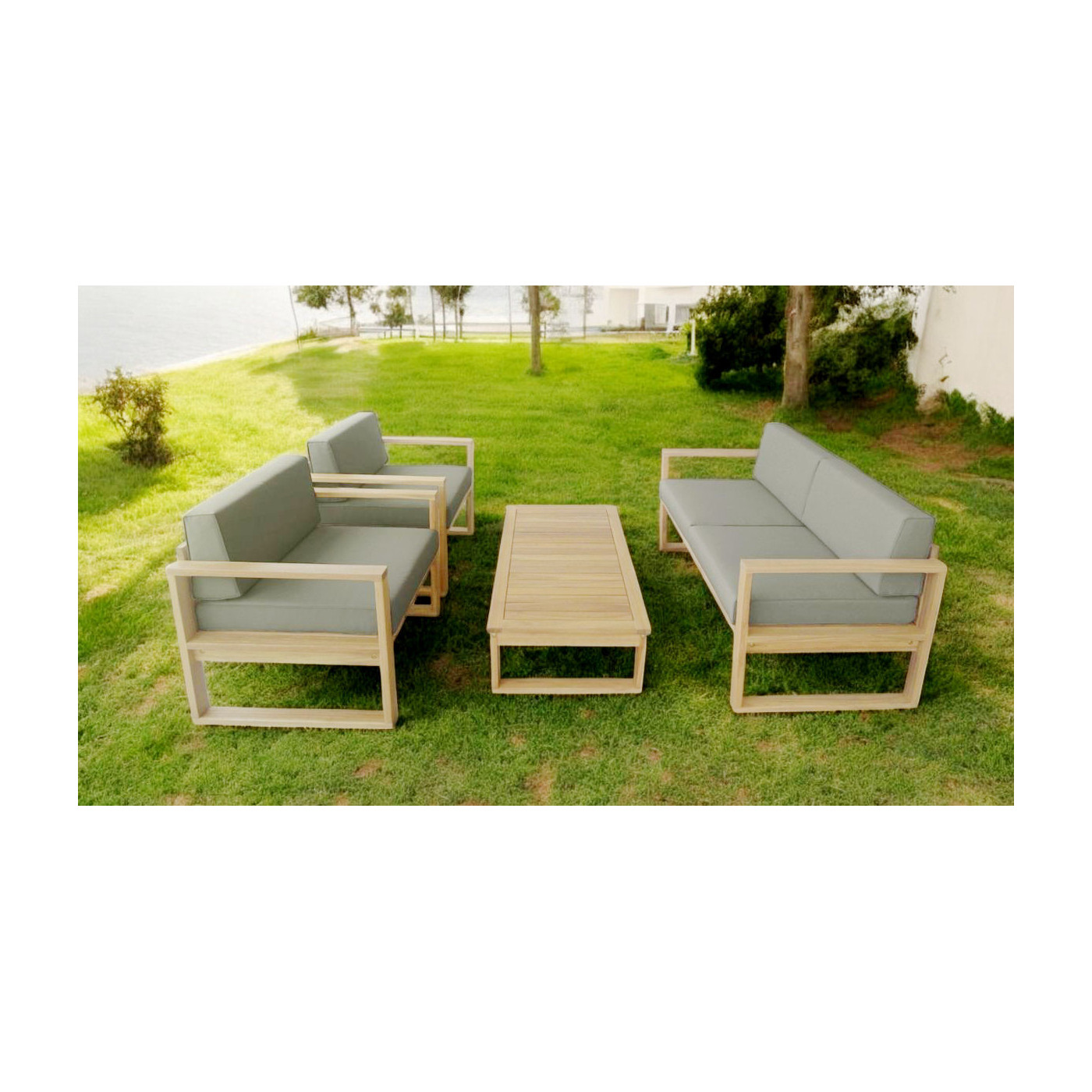 Meble z drewna akacjowego dali caffe w aranżacji na tarasie przed domem