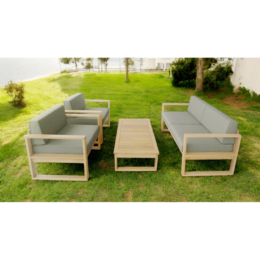 Meble z drewna akacjowego dali caffe w aranżacji na tarasie przed domem