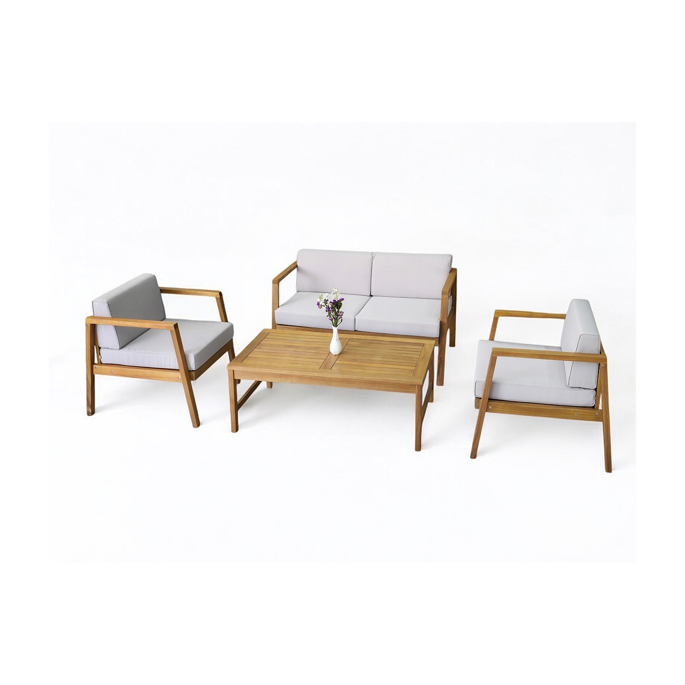 Widok z  góey na stylowy drewniany zestaw mebli kawowych malmo caffe