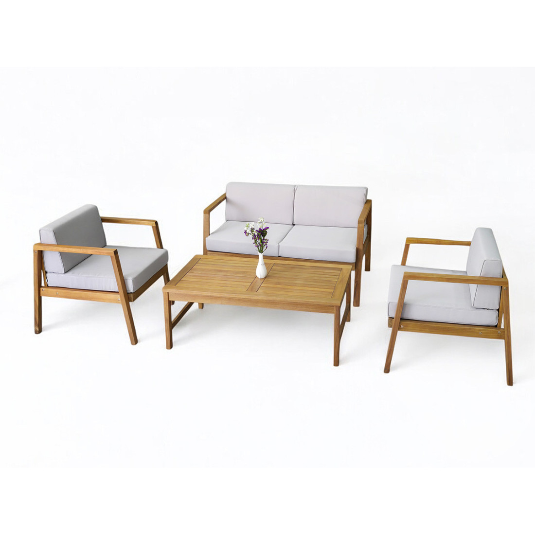 Widok z  góey na stylowy drewniany zestaw mebli kawowych malmo caffe