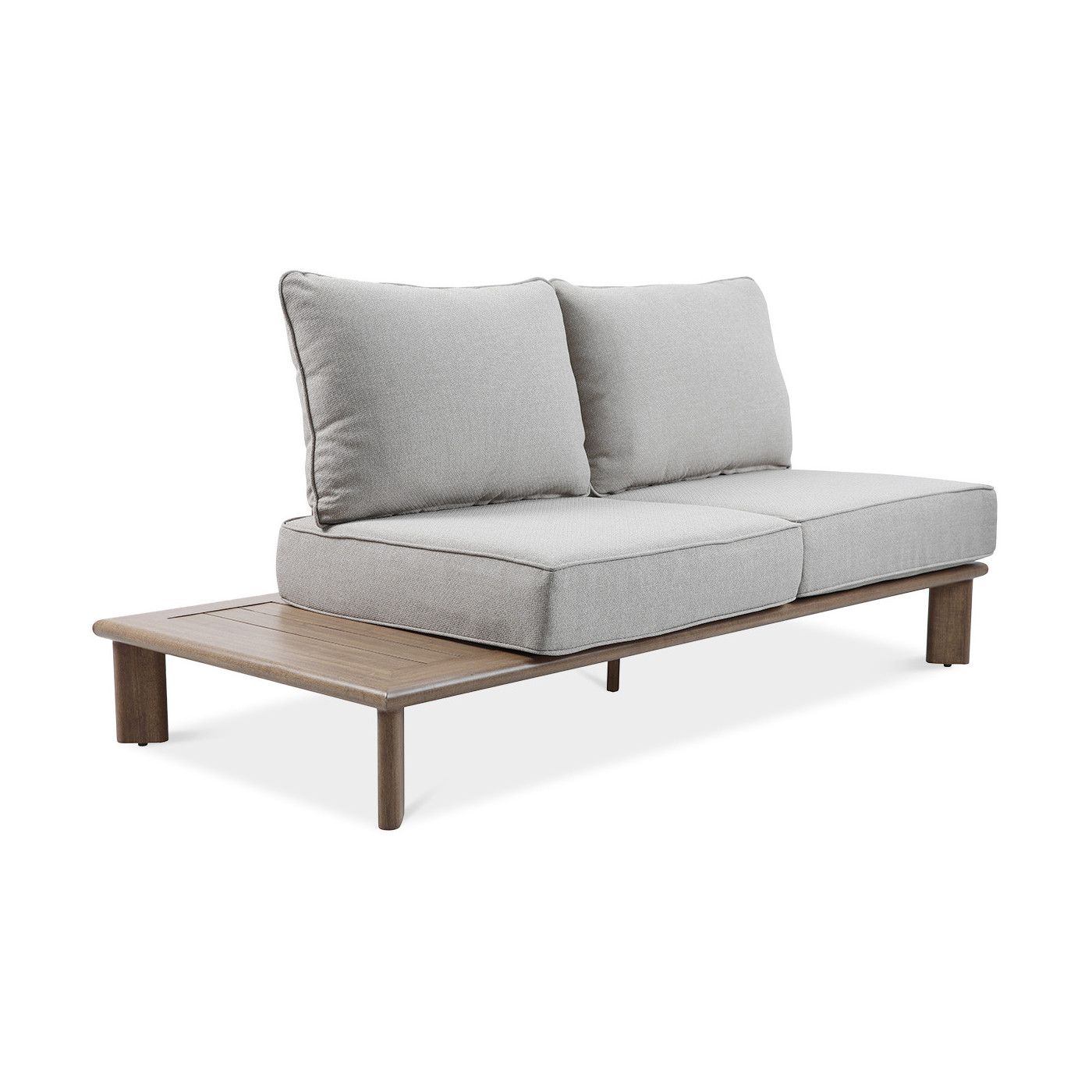 dwuosobowa sofa z szarymi poduszkami