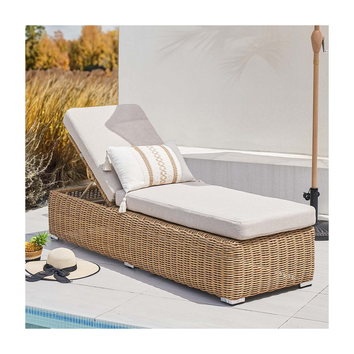 Leżak ogrodowy z poduszką JAKARTA Beige - Furrore