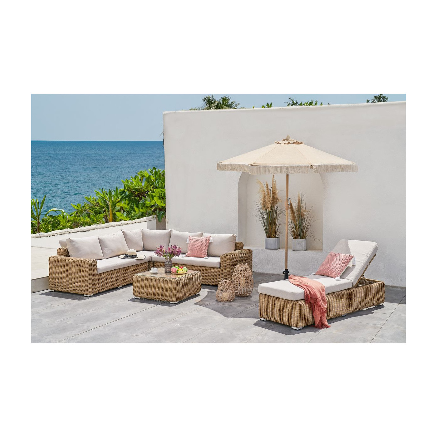 aranżacja leżaka ogrodowego jakarta i zestawu narożnego 