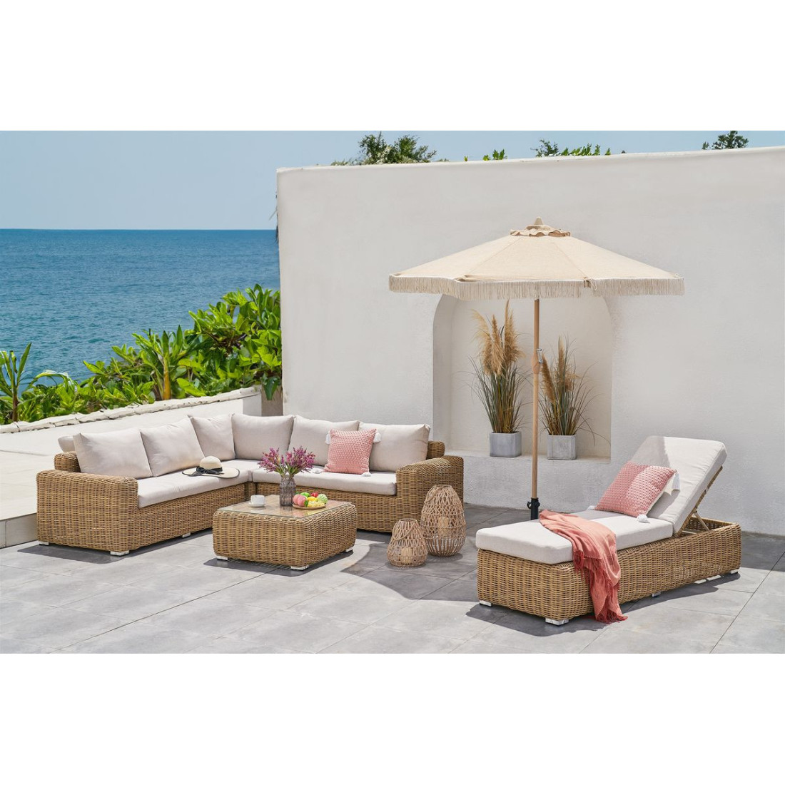 aranżacja leżaka ogrodowego jakarta i zestawu narożnego 