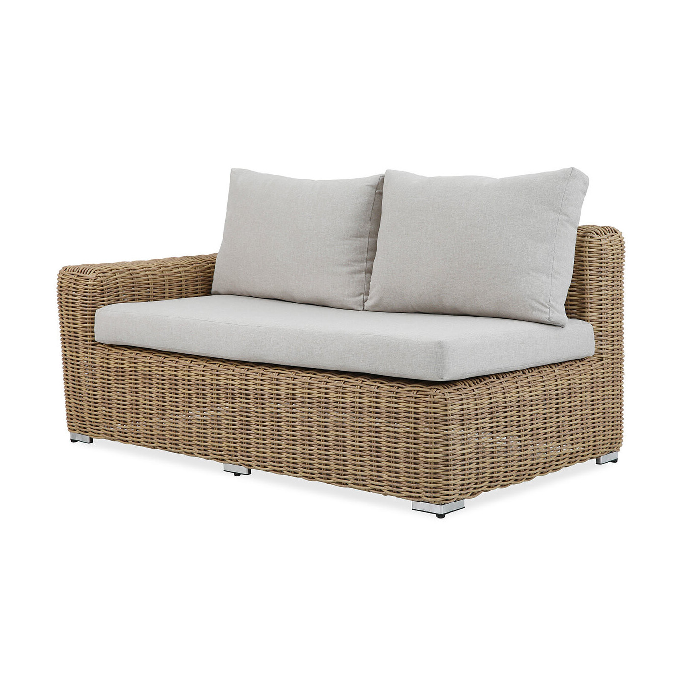 dwuosobowa sofa z podłokietnikiem po lewej stronie wykonana z plecionki technorattanowej