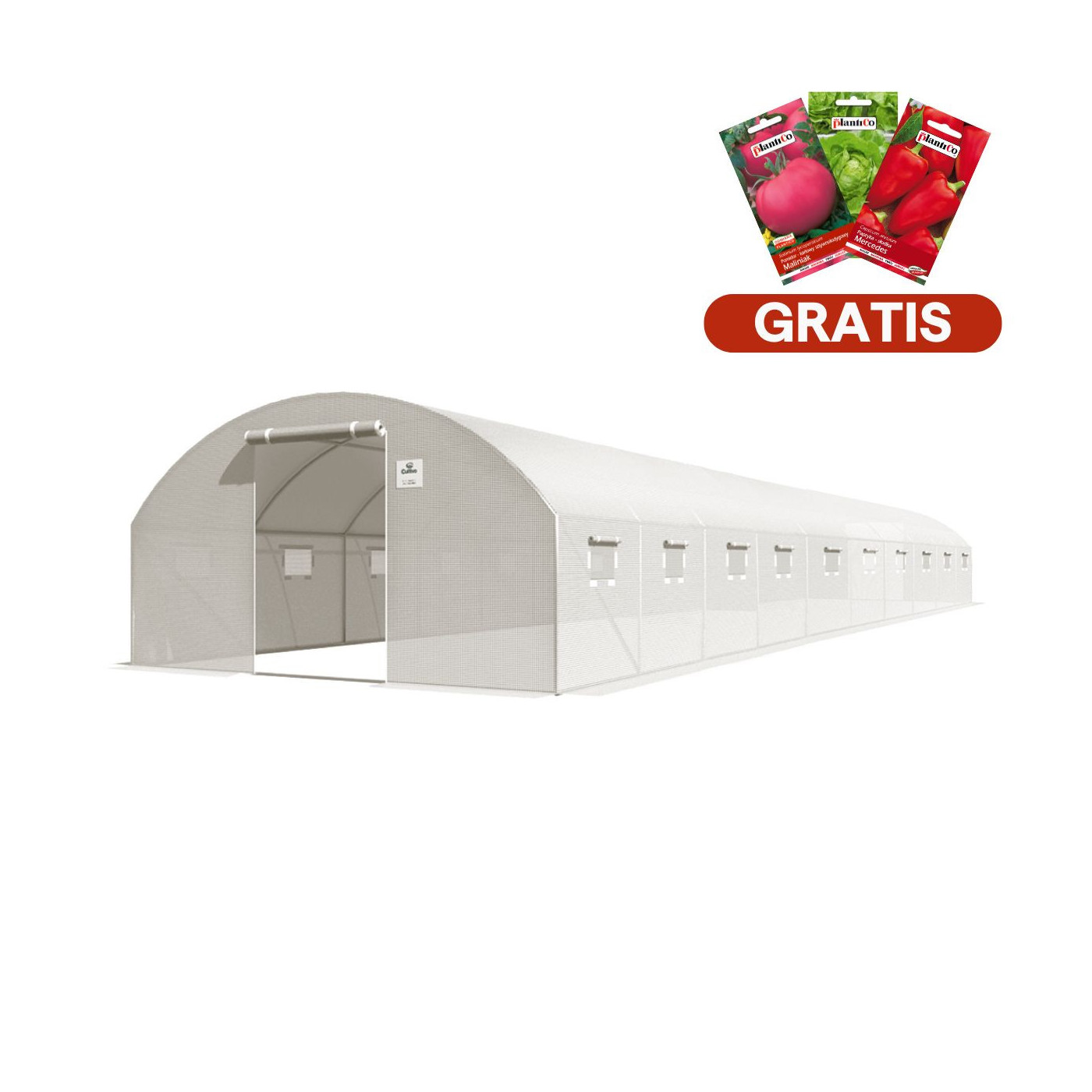 Tunel Foliowy z Podwójnymi Drzwiami 4x10x2, 40m2, 10 Sekcji - Biały