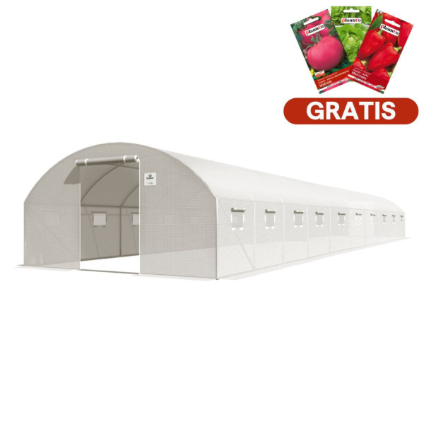 Tunel Foliowy z Podwójnymi Drzwiami 4x10x2, 40m2, 10 Sekcji - Biały