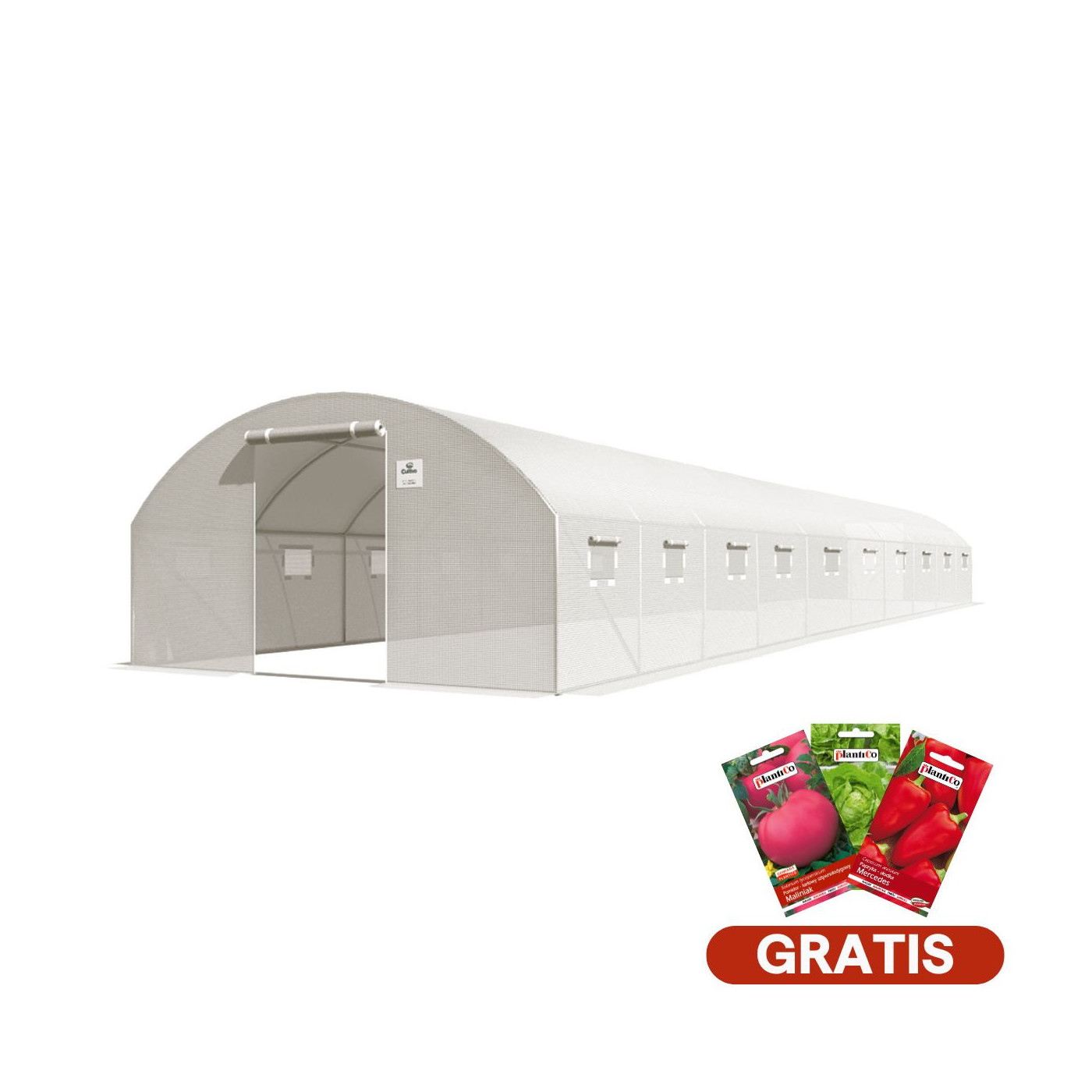 Tunel Foliowy z Podwójnymi Drzwiami 4x10x2, 40m2, 10 Sekcji - Biały