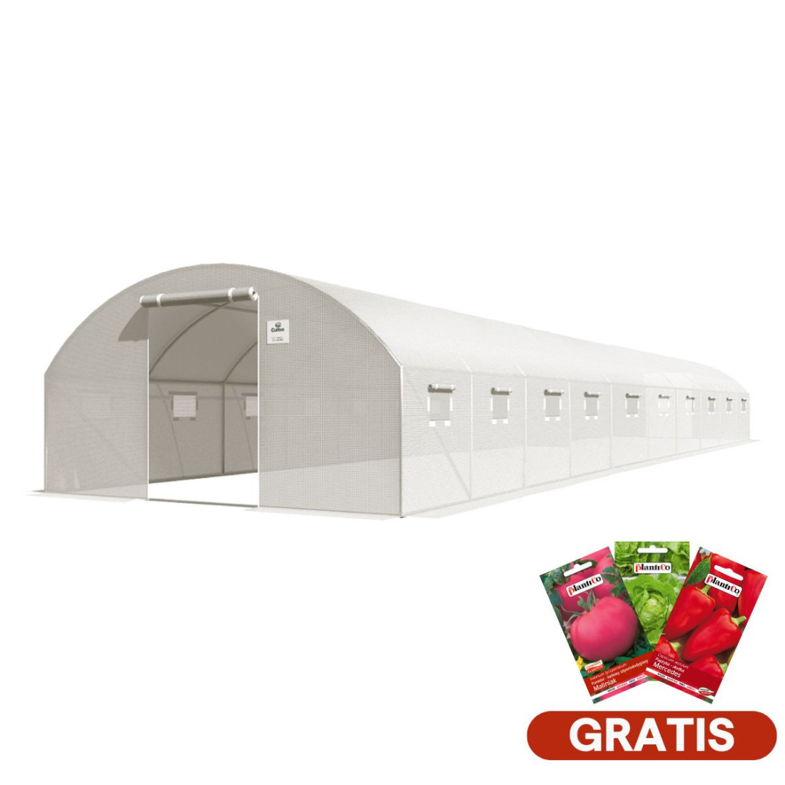 Tunel Foliowy z Podwójnymi Drzwiami 4x10x2, 40m2, 10 Sekcji - Biały