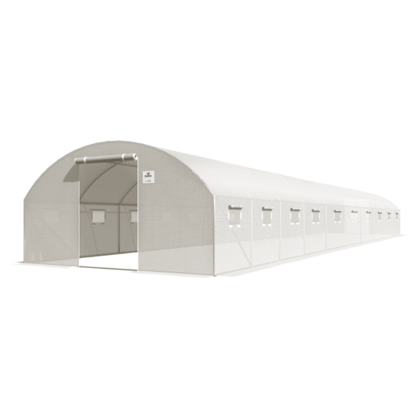 przód białego tunelu z podwójnymi drzwiami cultivo