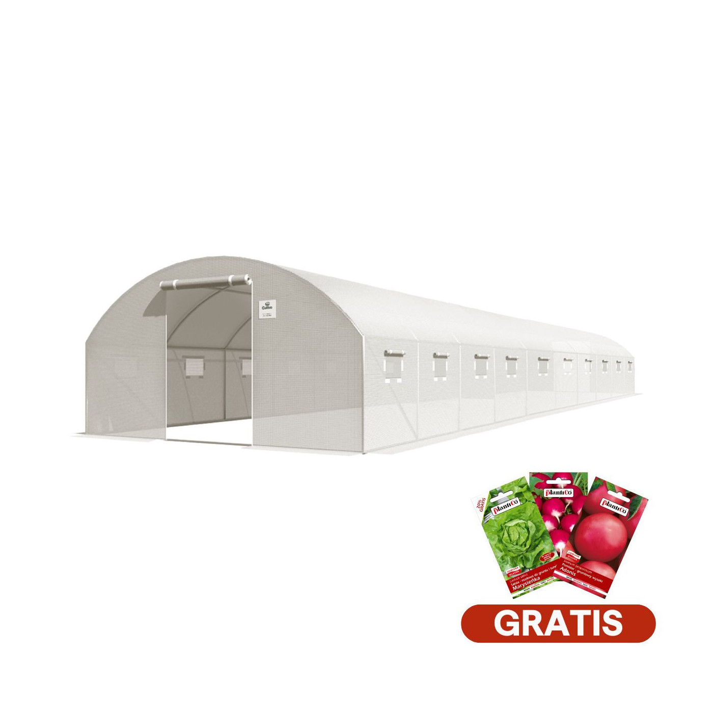 duży tunel foliowy z podwójnymi drzwiami, biały, 4x10x2 - 40m2, nasiona w zestawie
