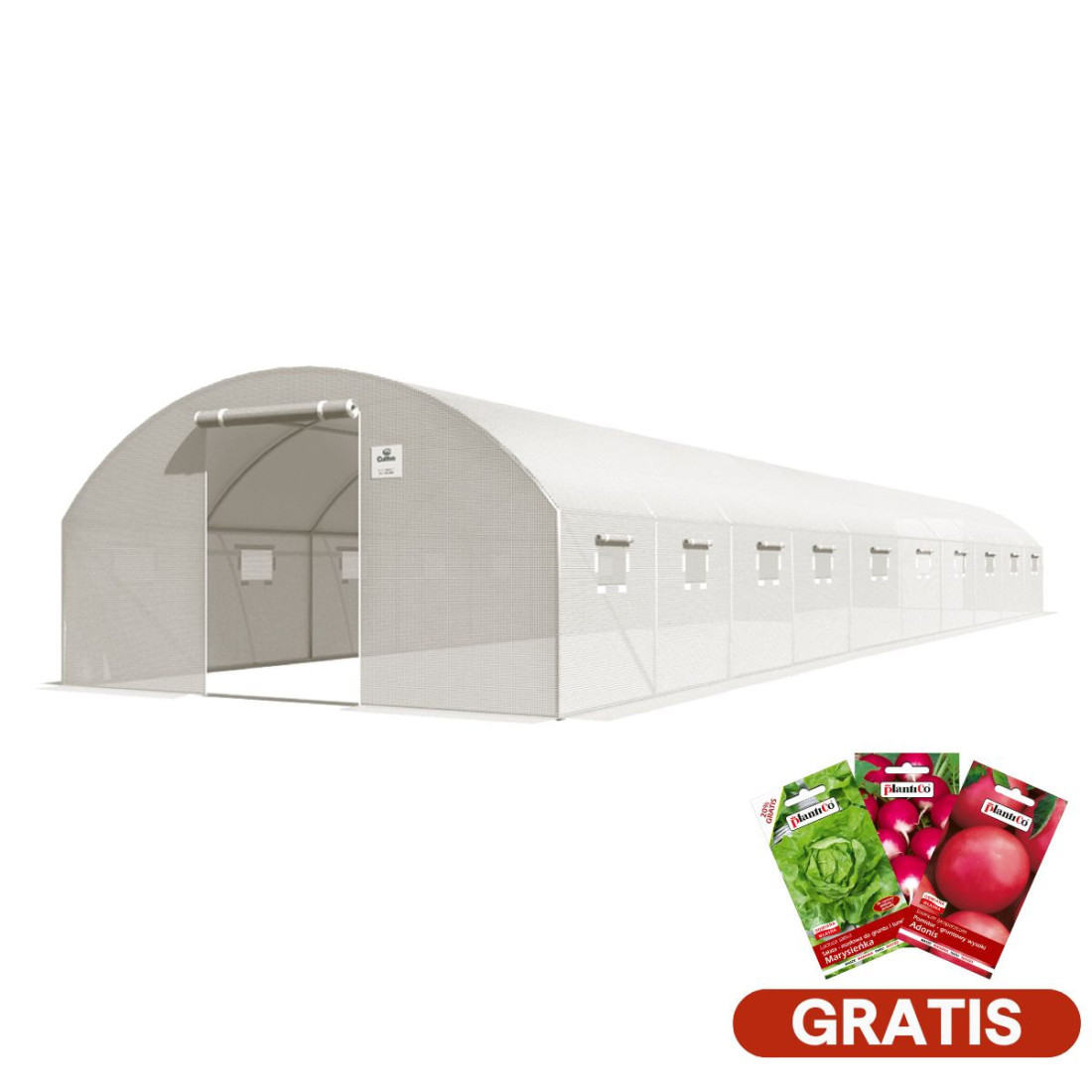 duży tunel foliowy z podwójnymi drzwiami, biały, 4x10x2 - 40m2, nasiona w zestawie