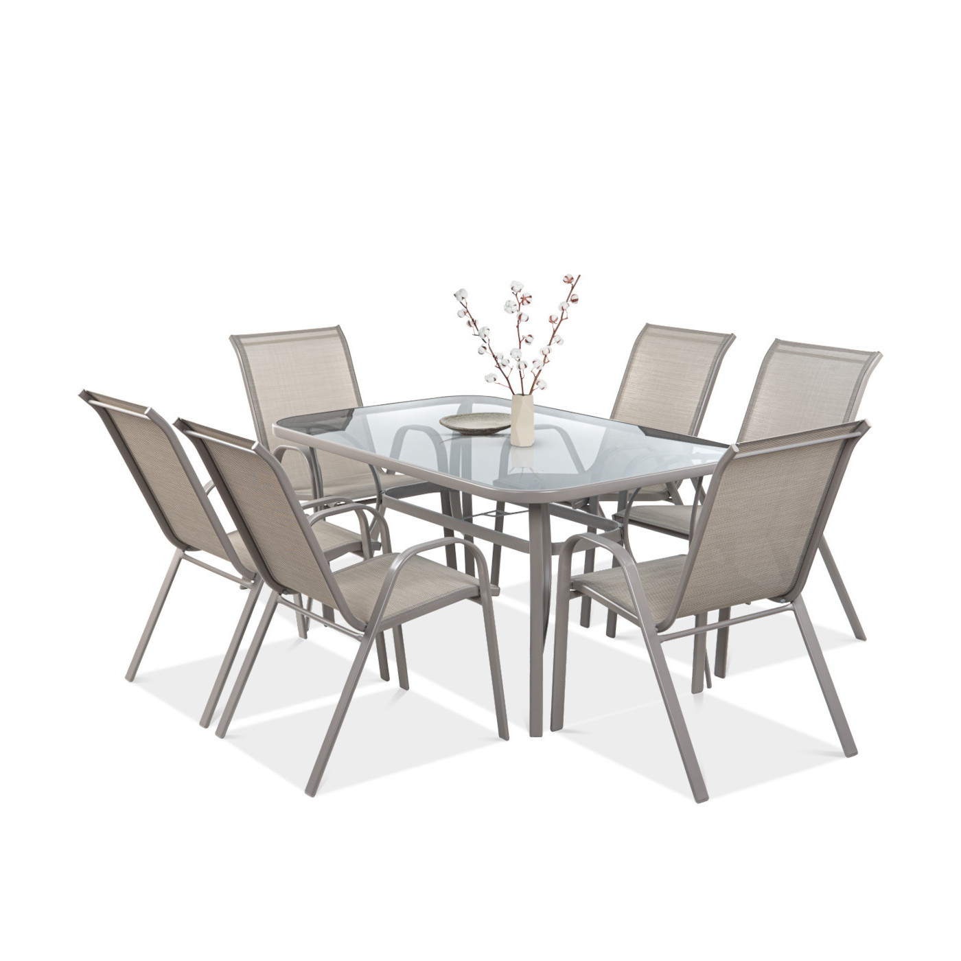 Widok z góry na 6 osobowy zestaw jadalniany bologna w kolorze jasno beżowym