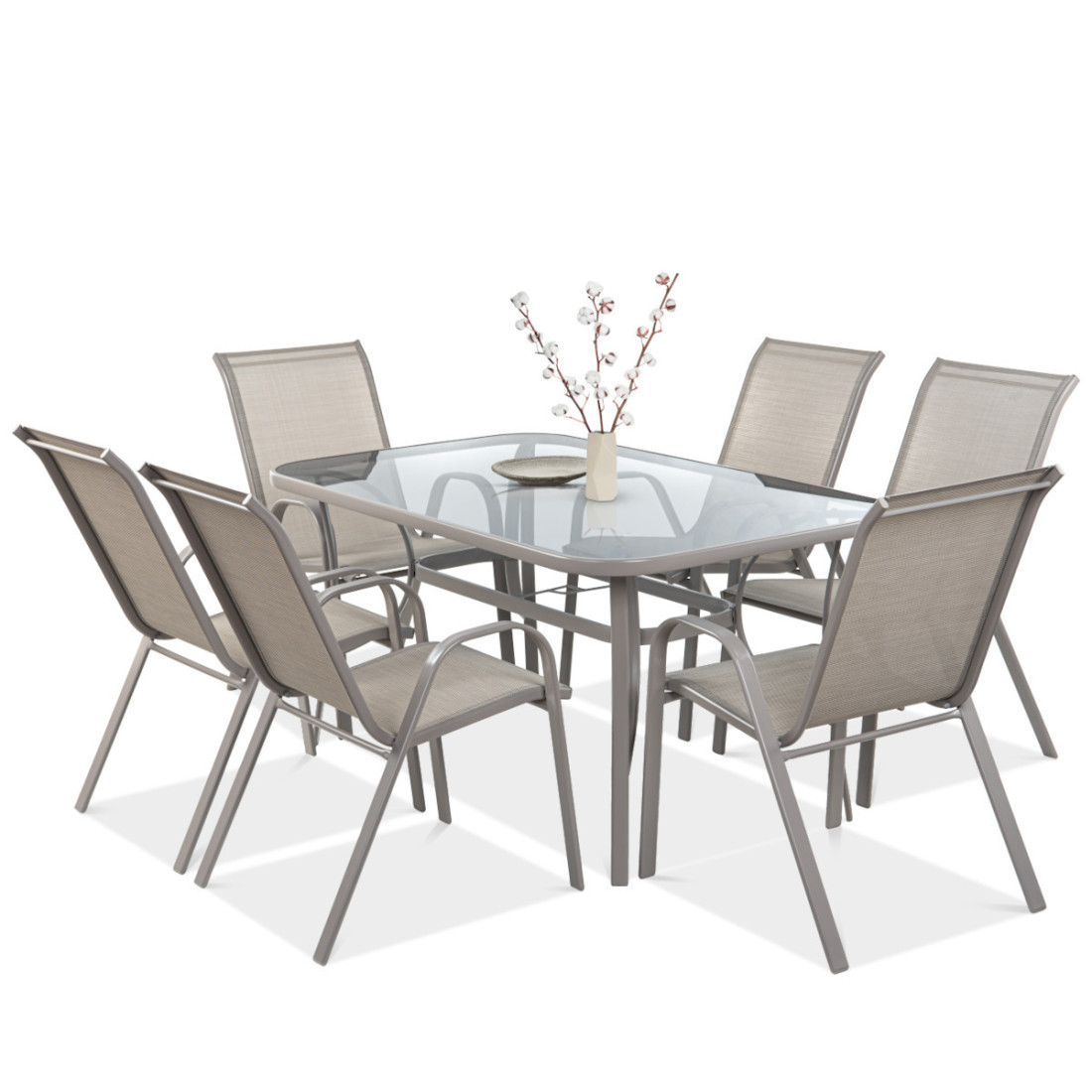 Widok z góry na 6 osobowy zestaw jadalniany bologna w kolorze jasno beżowym