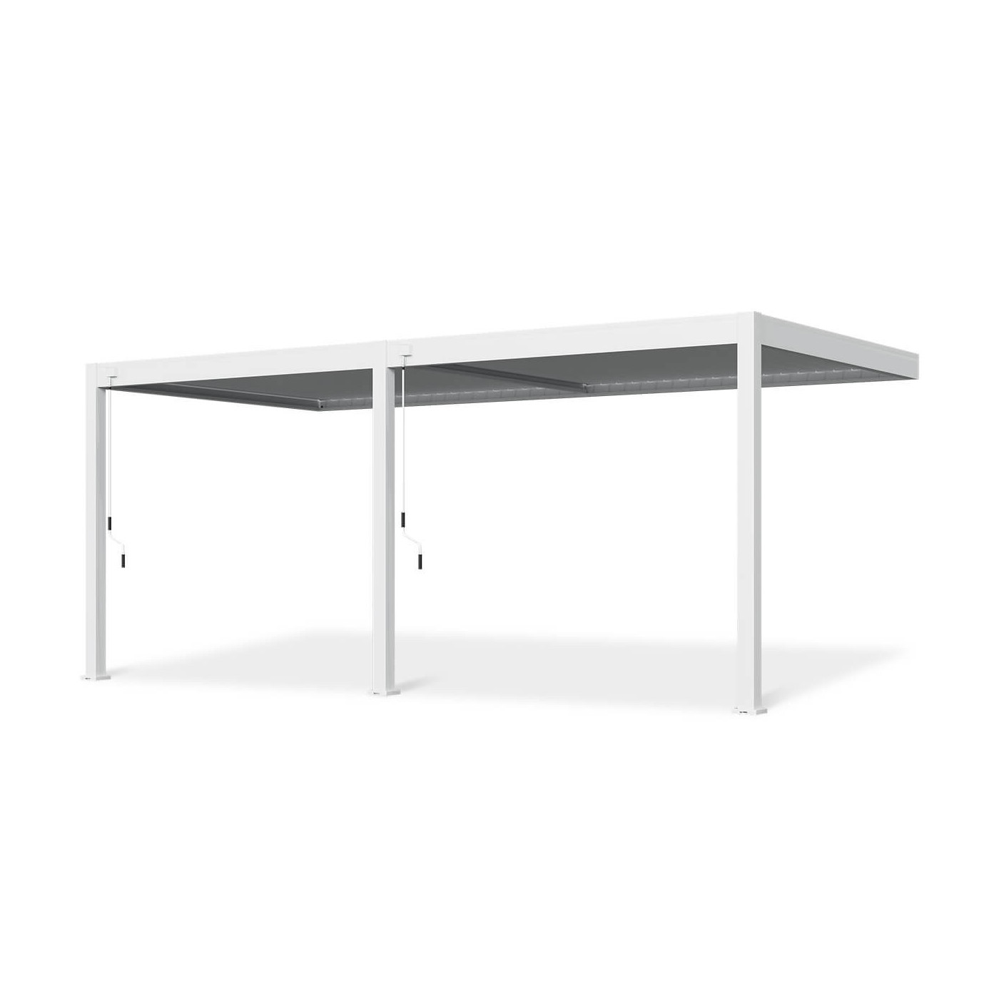 Widok frontowy białej pergoli tarasowej Elegance Wall 3x6 marki Gutroof.