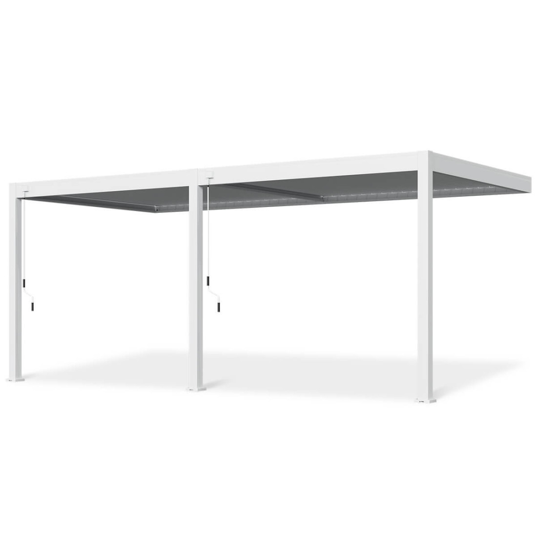 Widok frontowy białej pergoli tarasowej Elegance Wall 3x6 marki Gutroof.