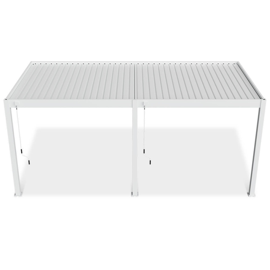 Widok boczny białej pergoli tarasowej Elegance Wall 3x6 marki Gutroof.