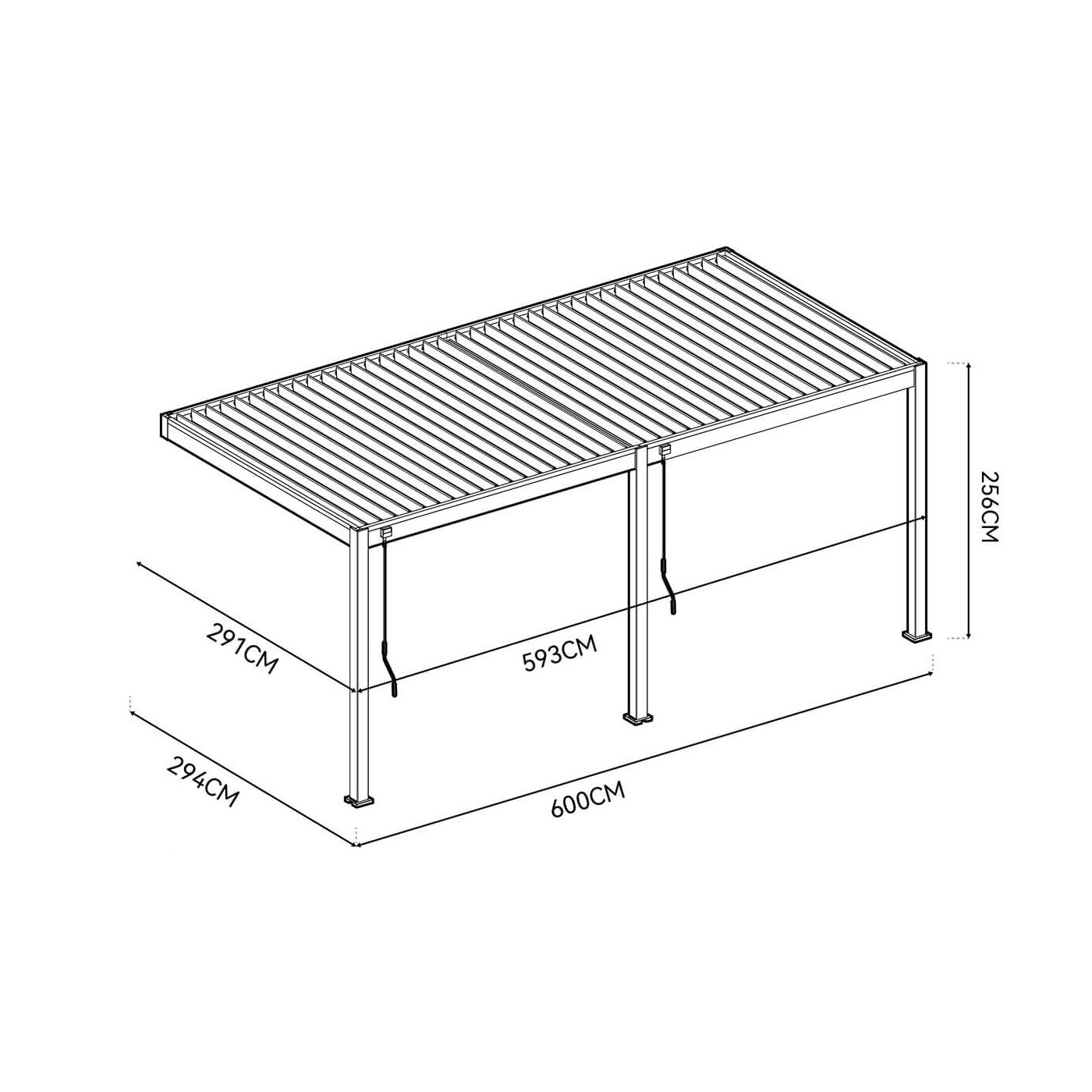 Widok z góry na białą pergolę tarasową Elegance Wall 3x6 marki Gutroof.
