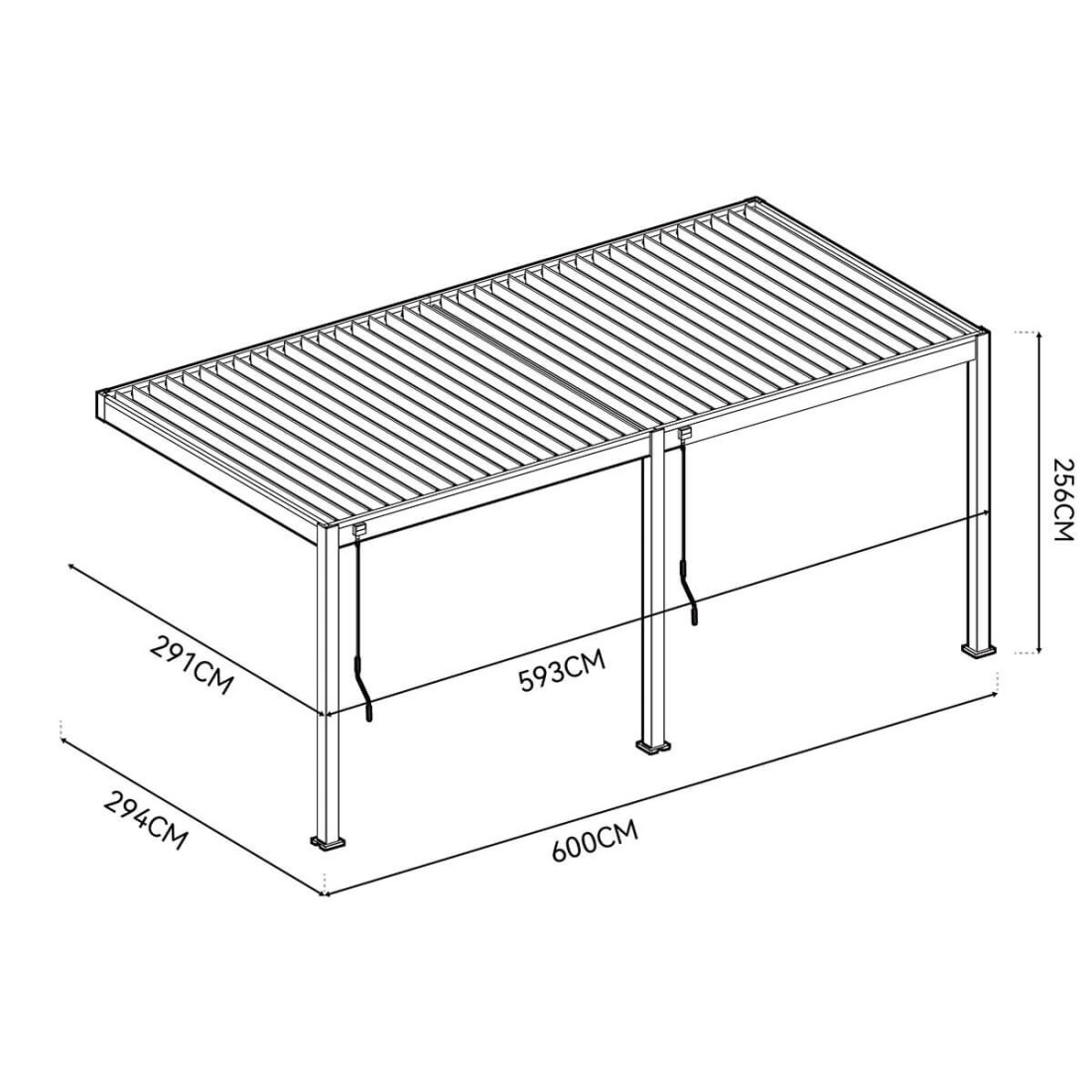 Widok z góry na białą pergolę tarasową Elegance Wall 3x6 marki Gutroof.