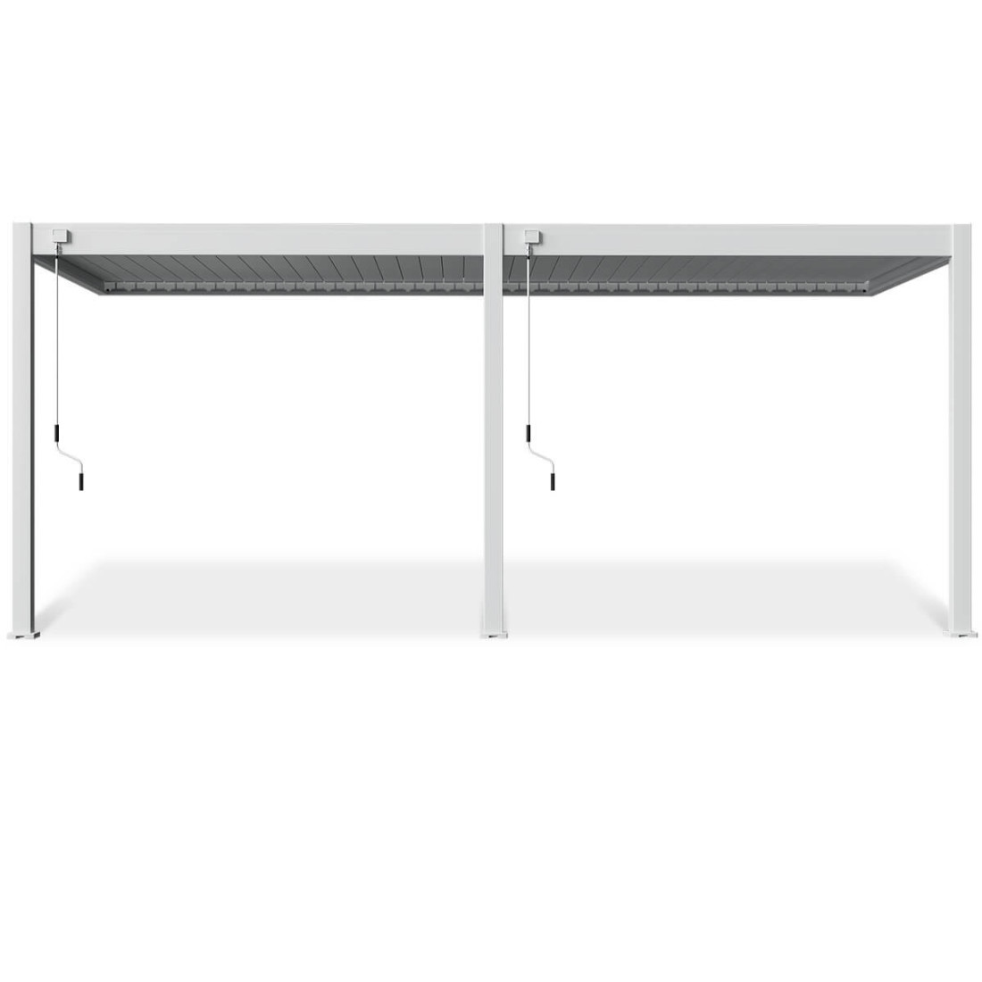 Rysunek techniczny białej pergoli tarasowej Elegance Wall 3x6 marki Gutroof, pokazujący wysokość, długość i szerokość.