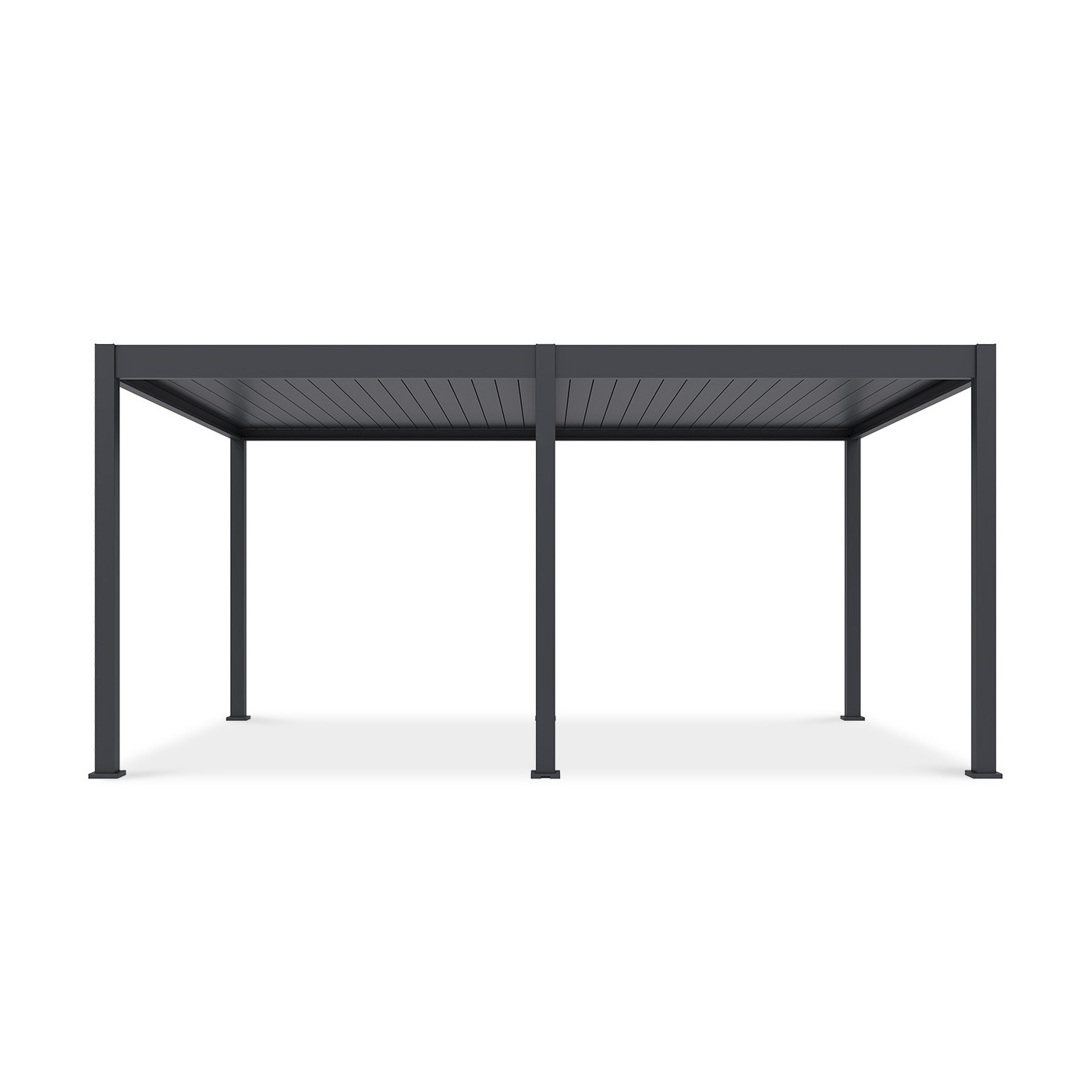 Nocna aranżacja pergoli deluxe z panelami LED oświetlającymi taras