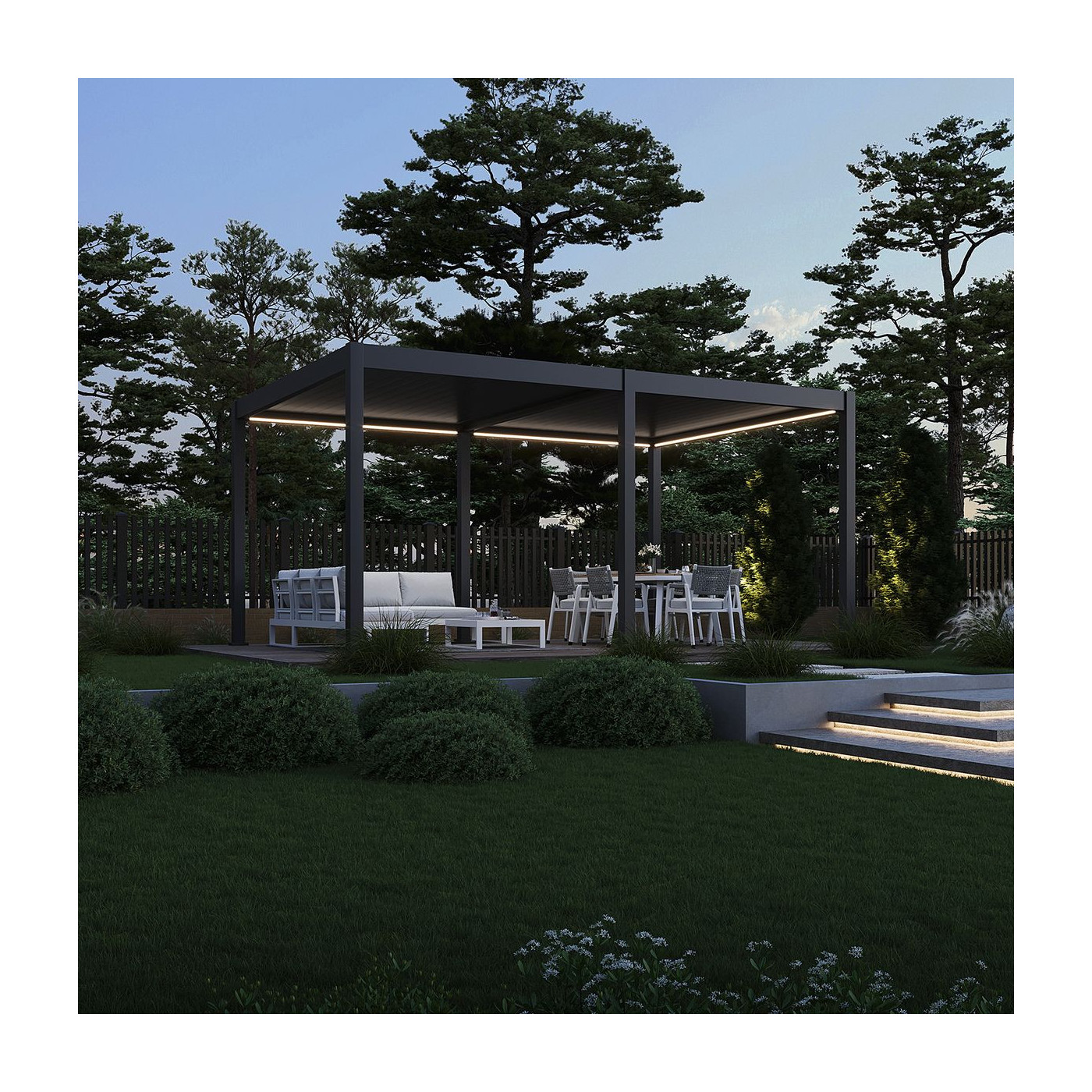 rysunek techniczny z wymiarami pergoli deluxe automatic z panelami led 3.6x5.3