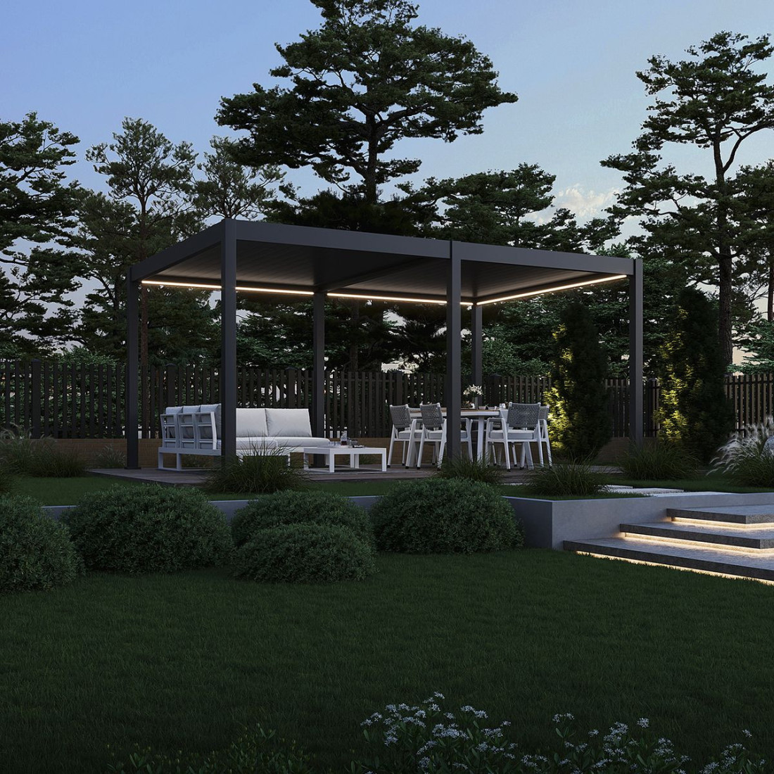 rysunek techniczny z wymiarami pergoli deluxe automatic z panelami led 3.6x5.3