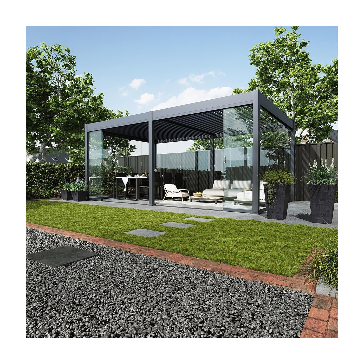 Pergola tarasowa Deluxe Automatic+LED 3.6x6 w kolorze antracytowym w 