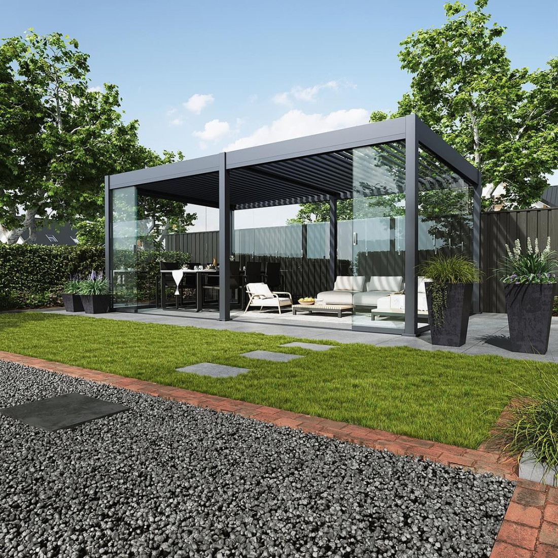 Pergola tarasowa Deluxe Automatic+LED 3.6x6 w kolorze antracytowym w 