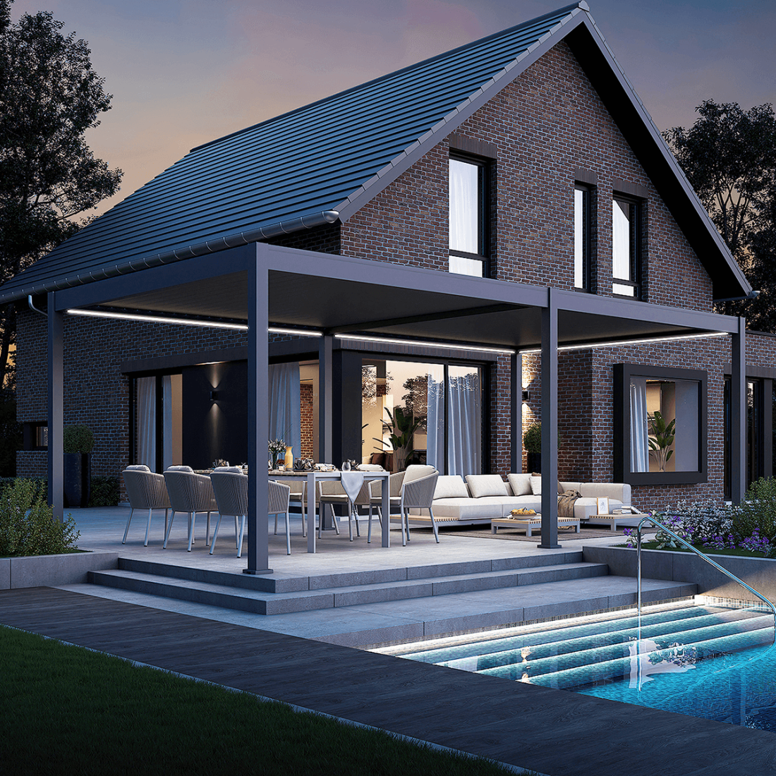 Pergola z oświetleniem LED Deluxe Automatic 3.6x7.2 Anthracite GutRoof